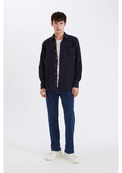 %100 Pamuk Regular Fit Basic Düz Uzun Kollu Gömlek D7079AX25SP