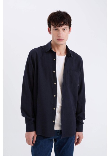 %100 Pamuk Regular Fit Basic Düz Uzun Kollu Gömlek D7079AX25SP