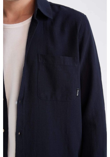 %100 Pamuk Regular Fit Basic Düz Uzun Kollu Gömlek D7079AX25SP