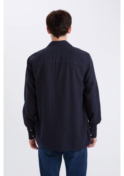 %100 Pamuk Regular Fit Basic Düz Uzun Kollu Gömlek D7079AX25SP