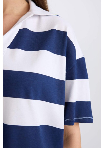 Relax Fit Çizgili Penye Kısa Kollu Tişört E2161AX25SP