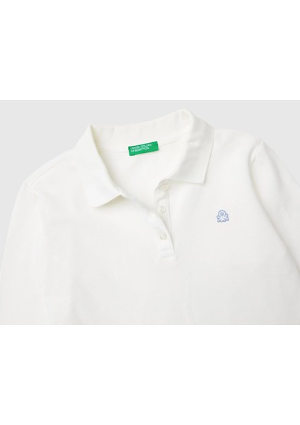 Kız Çocuk Ekru Logo Işlemeli Polo T-Shirt modelleri