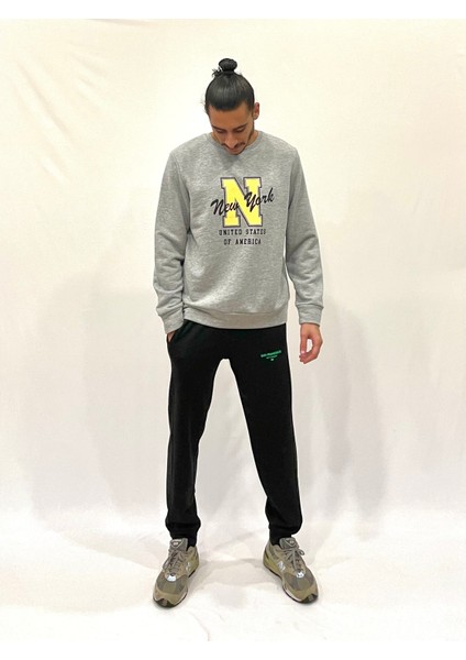 Erkek Bisiklet Yaka Rahat Kalıp 3 Iplik Kalın N Baskılı Sweatshirt SPR24SW25