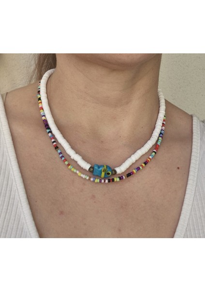 Boncuklu Kolye Seti 2li Pembe Mavi Kolye Balıklı Murano Camlı Kolye fiyatları