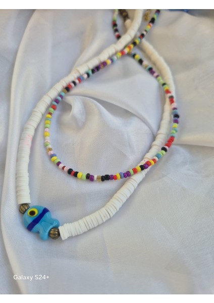 Boncuklu Kolye Seti 2li Pembe Mavi Kolye Balıklı Murano Camlı Kolye modelleri