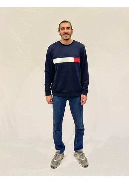 Erkek Bisiklet Yaka Rahat Kalıp 3 Iplik Kalın Garnili Sweatshirt SPR24SW35