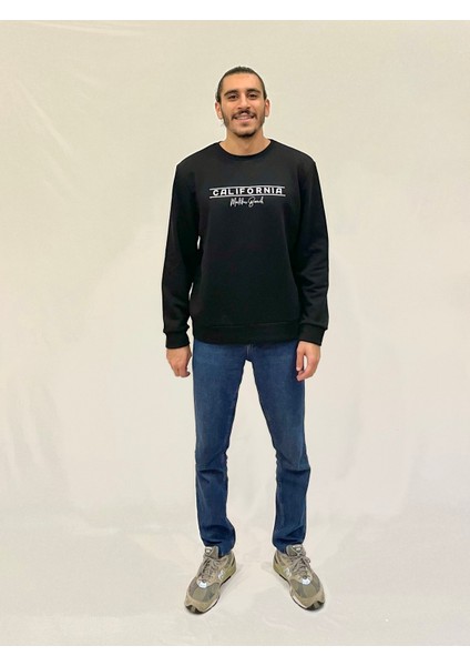 Erkek Bisiklet Yaka Rahat Kalıp 3 Iplik Kalın Californıa Baskılı Sweatshirt SPR24SW32