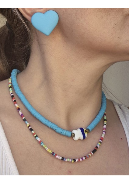 Boncuklu Kolye Seti 2li Pembe Mavi Kolye Balıklı Murano Camlı Kolye fırsatları