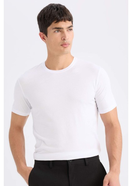 Slim Fit Dar Kesim Bisiklet Yaka Modal Karışımlı Pamuklu Basic Düz Siyah Kısa Kollu Tişört M6606AZ24AU