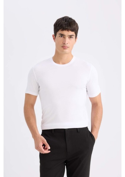 Slim Fit Dar Kesim Bisiklet Yaka Modal Karışımlı Pamuklu Basic Düz Siyah Kısa Kollu Tişört M6606AZ24AU