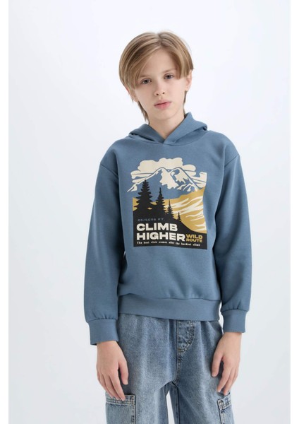 Erkek Çocuk Kapüşonlu Baskılı Sweatshirt D6226A824CW