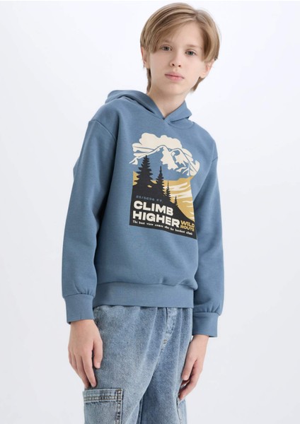Erkek Çocuk Kapüşonlu Baskılı Sweatshirt D6226A824CW