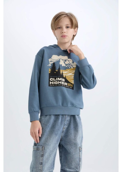 Erkek Çocuk Kapüşonlu Baskılı Sweatshirt D6226A824CW