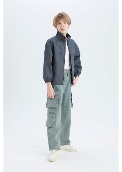 Erkek Çocuk Oversize Geniş Kalıp Yarım Balıkçı Yaka Fermuarlı Paraşüt Bomber Ceket D8537A825SP