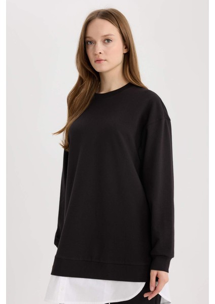 Regular Fit Bisiklet Yaka Basic Düz Sweatshirt Tunik A9529AX25SP