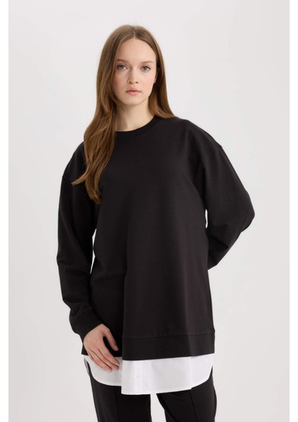 Regular Fit Bisiklet Yaka Basic Düz Sweatshirt Tunik A9529AX25SP