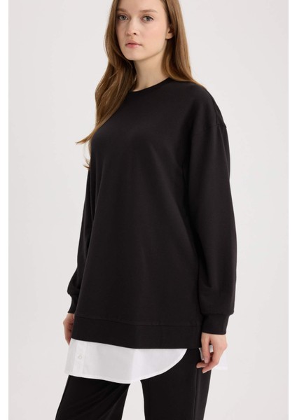 Regular Fit Bisiklet Yaka Basic Düz Sweatshirt Tunik A9529AX25SP