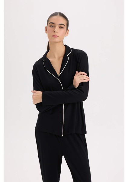 Pijama Takımı Regular Fit Uzun Kollu Üst Uzun Alt-Fall in Love E1804AX24WN