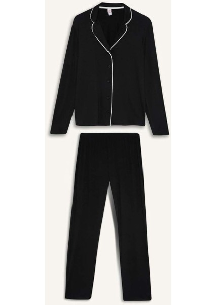 Pijama Takımı Regular Fit Uzun Kollu Üst Uzun Alt-Fall in Love E1804AX24WN