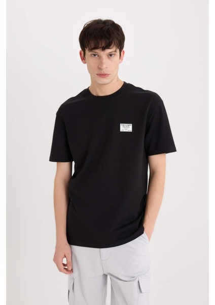 Regular Fit Bisiklet Yaka Ütü Gerektirmeyen Nefes Alabilen Baskılı Kısa Kollu Ağır Kumaş Tişört D5516AX25SP