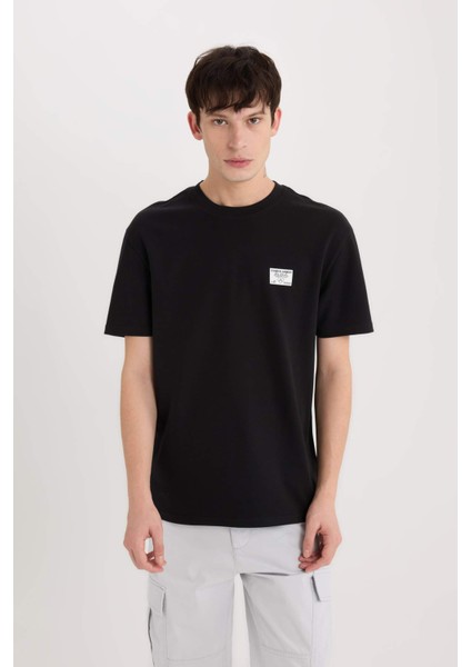 Regular Fit Bisiklet Yaka Ütü Gerektirmeyen Nefes Alabilen Baskılı Kısa Kollu Ağır Kumaş Tişört D5516AX25SP