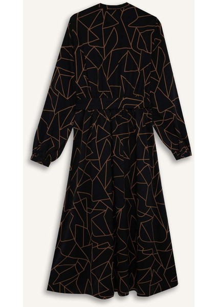 A Kesim Fiyonk Yaka Desenli Belmando Uzun Kollu Maxi Elbise D5948AX24WN