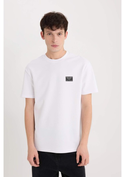 Regular Fit Bisiklet Yaka Ütü Gerektirmeyen Nefes Alabilen Baskılı Kısa Kollu Ağır Kumaş Tişört D5516AX25SP