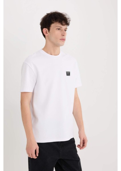 Regular Fit Bisiklet Yaka Ütü Gerektirmeyen Nefes Alabilen Baskılı Kısa Kollu Ağır Kumaş Tişört D5516AX25SP