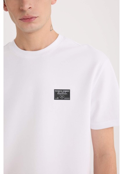 Regular Fit Bisiklet Yaka Ütü Gerektirmeyen Nefes Alabilen Baskılı Kısa Kollu Ağır Kumaş Tişört D5516AX25SP