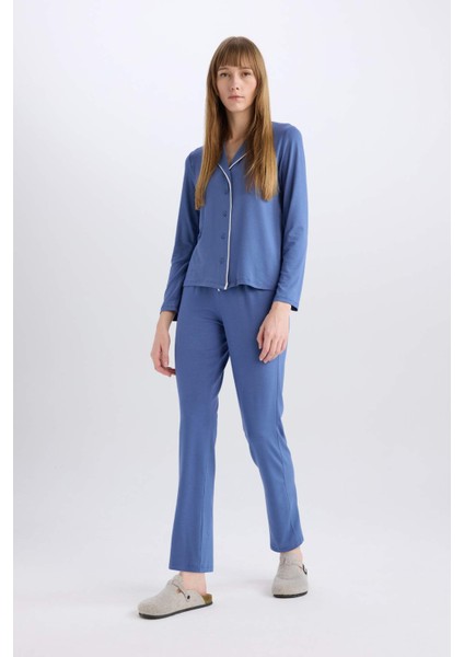 Pijama Takımı Regular Fit Uzun Kollu Üst Uzun Alt-Fall in Love E1804AX24WN