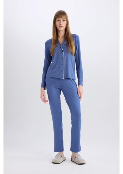 Pijama Takımı Regular Fit Uzun Kollu Üst Uzun Alt-Fall in Love E1804AX24WN