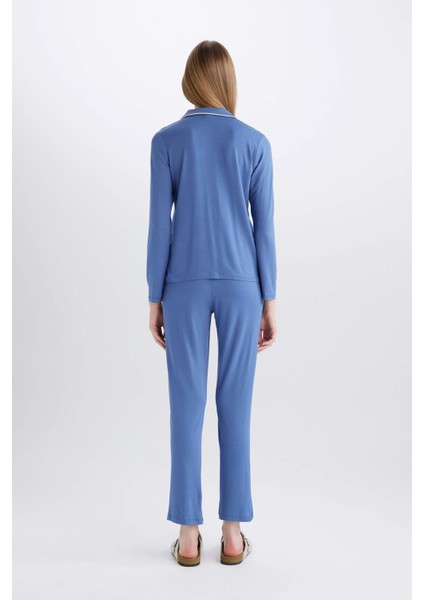 Pijama Takımı Regular Fit Uzun Kollu Üst Uzun Alt-Fall in Love E1804AX24WN