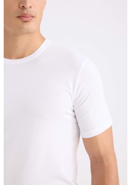 Slim Fit Dar Kesim Bisiklet Yaka Modal Karışımlı Pamuklu Basic Düz Siyah Kısa Kollu Tişört M6606AZ24AU