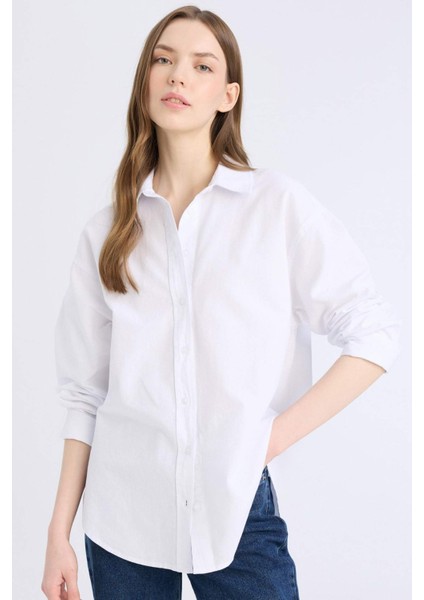 %100 Pamuk Oversize Geniş Kalıp Basic Düz Oxford Uzun Kollu Gömlek Z4893AZ25SP