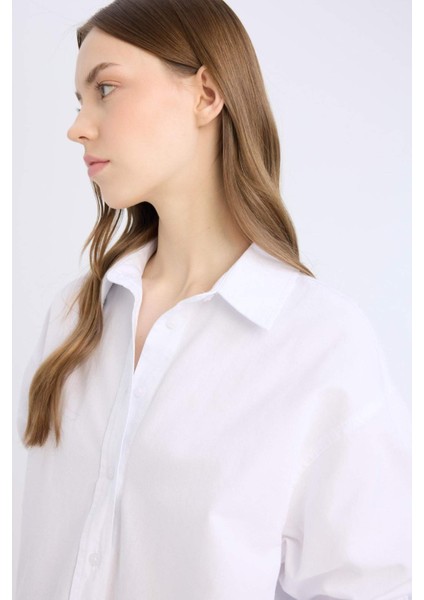 %100 Pamuk Oversize Geniş Kalıp Basic Düz Oxford Uzun Kollu Gömlek Z4893AZ25SP