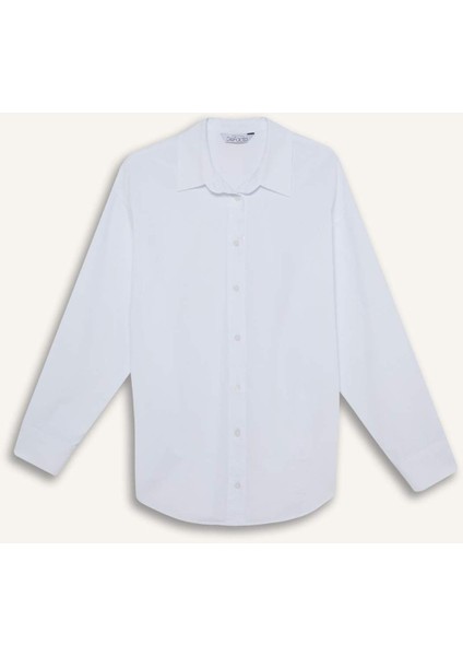 %100 Pamuk Oversize Geniş Kalıp Basic Düz Oxford Uzun Kollu Gömlek Z4893AZ25SP