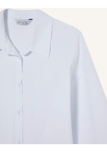 %100 Pamuk Oversize Geniş Kalıp Basic Düz Oxford Uzun Kollu Gömlek Z4893AZ25SP