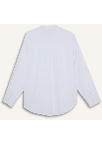 %100 Pamuk Oversize Geniş Kalıp Basic Düz Oxford Uzun Kollu Gömlek Z4893AZ25SP