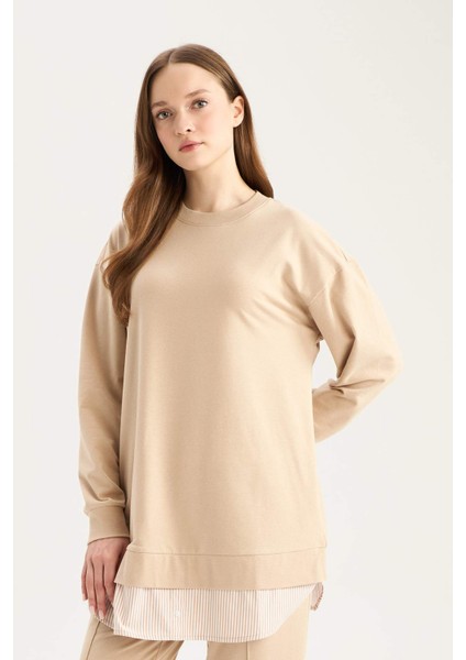 Regular Fit Bisiklet Yaka Basic Düz Sweatshirt Tunik A9529AX25SP