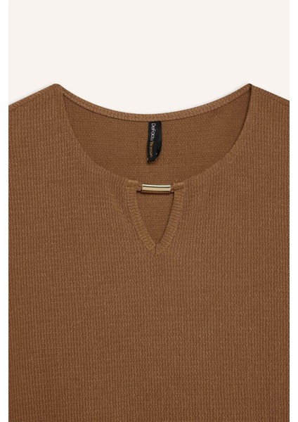 Bisiklet Yaka Basic Düz Bürümcük Uzun Kollu Maxi Elbise E1790AX24WN