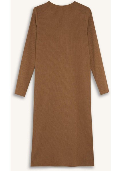 Bisiklet Yaka Basic Düz Bürümcük Uzun Kollu Maxi Elbise E1790AX24WN