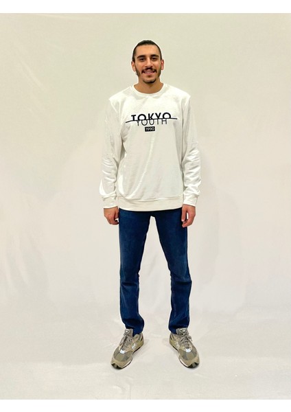 Erkek Bisiklet Yaka Rahat Kalıp 3 Iplik Kalın Tokyo Baskılı Sweatshirt SPR24SW30