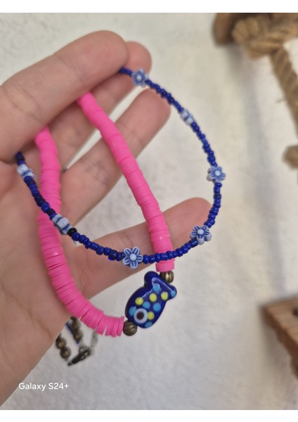 Boncuklu Kolye Seti 2li Pembe Mavi Kolye Balıklı Murano Camlı Kolye fiyatları