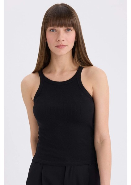 Slim Fit Dar Kesim Halter Yaka Basic Düz Fitilli Kaşkorse Atlet E2176AX25SP
