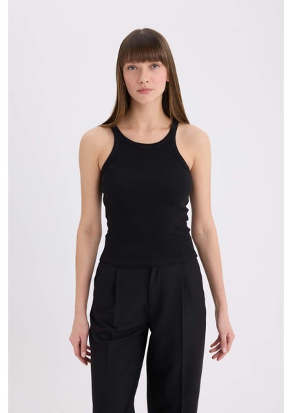 Slim Fit Dar Kesim Halter Yaka Basic Düz Fitilli Kaşkorse Atlet E2176AX25SP