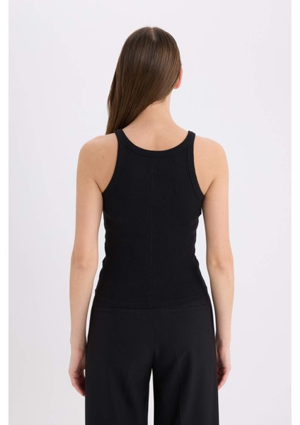 Slim Fit Dar Kesim Halter Yaka Basic Düz Fitilli Kaşkorse Atlet E2176AX25SP