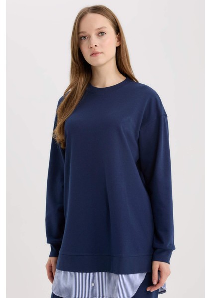 Regular Fit Bisiklet Yaka Basic Düz Sweatshirt Tunik A9529AX25SP