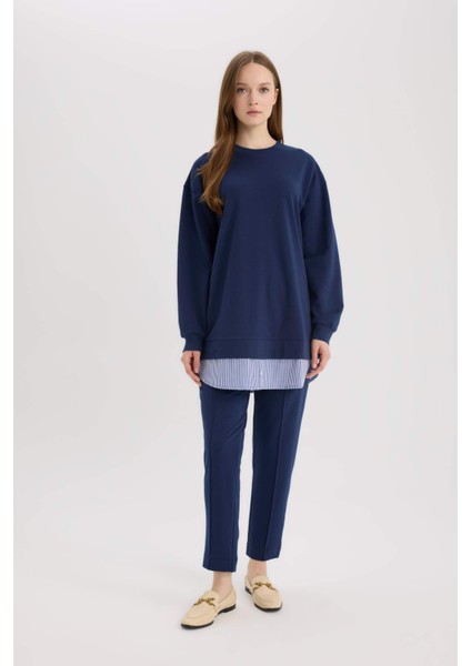 Regular Fit Bisiklet Yaka Basic Düz Sweatshirt Tunik A9529AX25SP