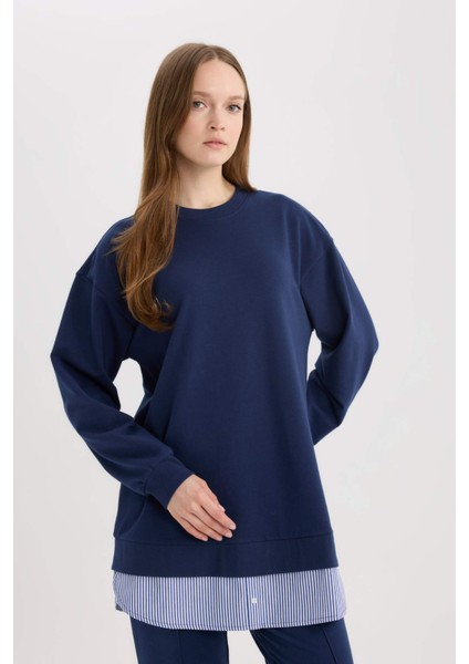 Regular Fit Bisiklet Yaka Basic Düz Sweatshirt Tunik A9529AX25SP