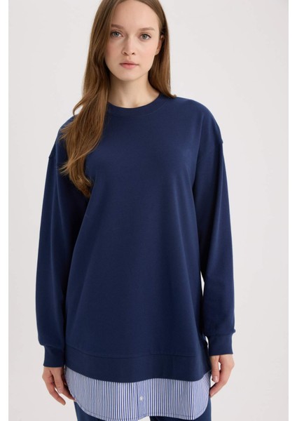 Regular Fit Bisiklet Yaka Basic Düz Sweatshirt Tunik A9529AX25SP